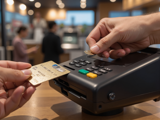 金融行业数字化转型案例，现代化银行营业厅内部，客户服务人员正在协助客户使用智能柜台设备，体现科技金融服务