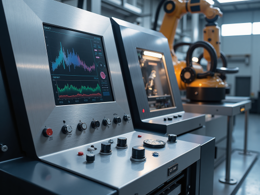 制造业管理优化案例，智能工厂车间内部，自动化生产线正在运行，技术人员正在监控数据大屏，体现智能制造概念